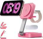 2026 Traveling Wireless Magnetic Fast Charging Station,3 in 1 Charger with i Phone 17 16 15 14 13 12 Pro Max Plus,Apple Watch Series & Air pod 4 3 2 Pro-Gifts for Wife & Husband(Rose Red)