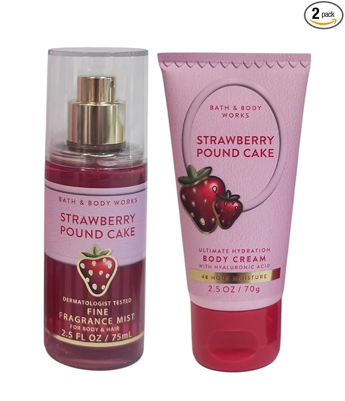 Bath & Body Works TRAVEL SIZE Mist and Cream Set - 5 oz each set (Strawberry Pound Cake)