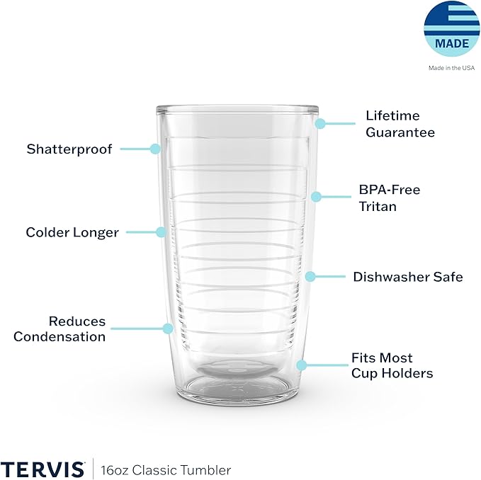Tervis Clear & Colorful Tabletop Made in USA Double Walled Insulated Tumbler Travel Cup Keeps Drinks Cold & Hot, 16oz, Quartz