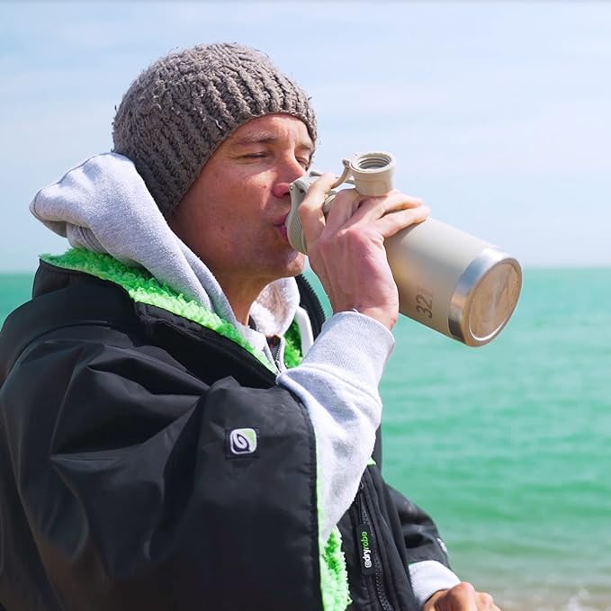 IDEUS Insulated Stainless Steel Water Bottle with 2 Leak-Proof Lids, Thermal Water Flask for Hiking Biking, 32oz, Red