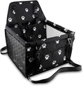 Petbobi Pet Reinforce Car Booster Seat for Dog Cat Portable and Breathable Bag with Seat Belt Dog Carrier Safety Stable for Travel Look Out,with Clip on Leash with PVC Tube, Black Paw Print