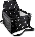 Petbobi Pet Reinforce Car Booster Seat for Dog Cat Portable and Breathable Bag with Seat Belt Dog Carrier Safety Stable for Travel Look Out,with Clip on Leash with PVC Tube, Black Paw Print