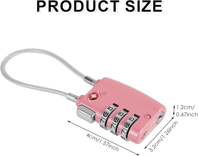 TSA Locks for Luggage TSA Approved Luggage Locks 3 Digit Combination TSA Travel Locks Portable Cable Padlocks Zinc Alloy Body Suitcase Locks for Travel Bag Suitcase Backpack Lockers,Pink