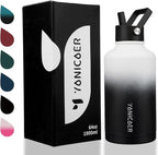 Insulated Water Bottle 64oz,Triple Wall Vacuum Stainless Steel(Dishwasher Safe),Leak Proof & Non-BPA,Flask Jug with Paracord Handle & Straw Spout Lids Sports Gradient black