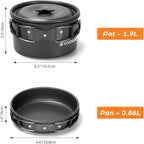 Odoland 16pcs Camping Cookware Set with Folding Camping Stove, Non-Stick Lightweight Pot Pan Kettle Set with Stainless Steel Cups Plates Forks Knives Spoons for Camping Backpacking Outdoor Picnic