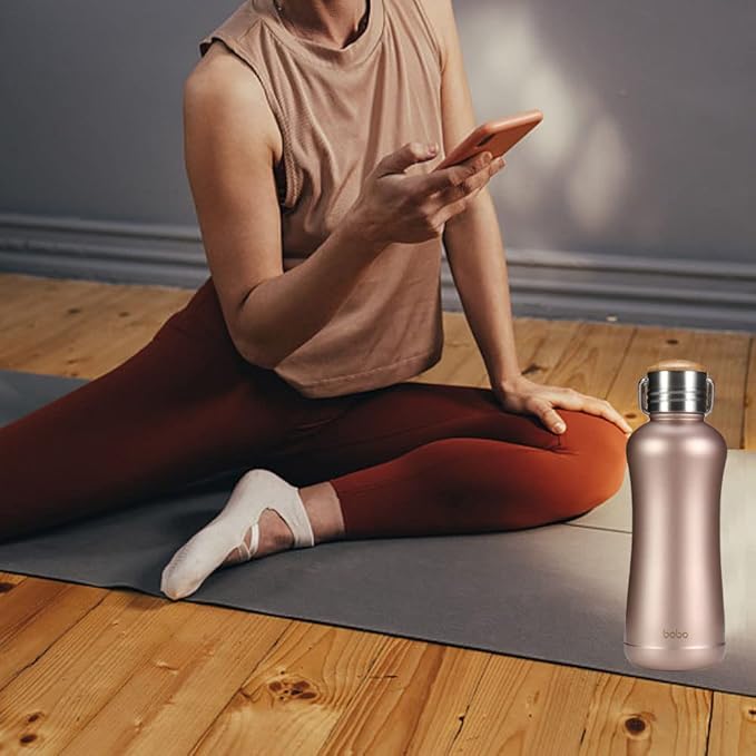 YOHKOH Mini Vacuum Insulated Water Bottle With Bamboo Lid - Stainless Steel Thermos Water Bottle for Women Girls Kids, Metal Sports Hot and Cold Water Bottle Leak-Proof BPA-Free (11.8oz,Gold)