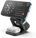 KU XIU Fast Wireless Charger, Magnetic Foldable 3 in 1 Charging Station for iPhone 17/16/15/14/13/12/Pro/Plus/Pro Max, 5W Portable Charger for Apple Watch10/9/8/7/6/5/4/3/SE, for Airpods3/2/Pro-Black