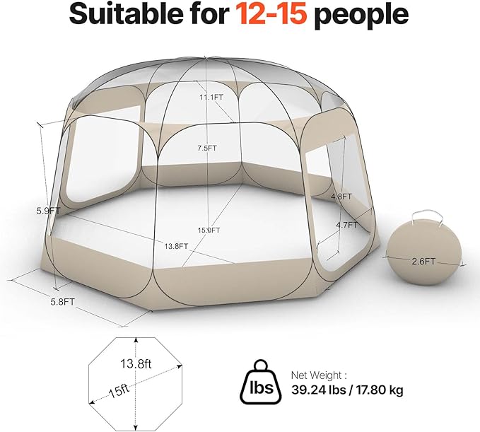 VEVOR Pop up Sports Tent, 8 Sizes Optional Clear Bubble Tent for 1-6 Person, Waterproof Outdoor Pod with Floor Mat & Top Cover, Garden Igloo Dome Tents Camping Shelter for Sports Watching