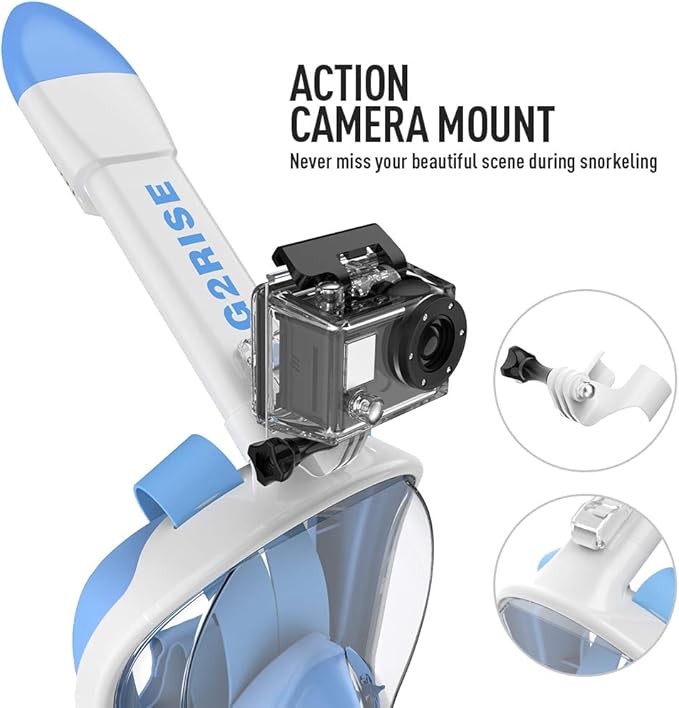 G2RISE Full Face Snorkel Mask Adults Snorkeling Set Gear for Kids with Detachable Camera Mount, Safe Breathing, Anti Fog Anti Leak