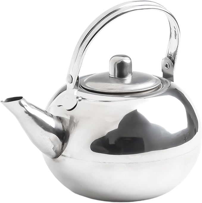 Stainless Steel Tea Kettle, Heat Resistant Handle Stovetop Camping Coffee Pot Water Bottle with Built in Filter for Tea and Beverage Brewing(16cm)