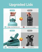 BUZIO 64oz Insulated Water Bottle, Stainless Steel Water Flask with Straw Lid and carrying pouch, Keep Cold 48h Leak Proof Double Wall Vacuum Travel Mug Metal Canteen for Gym Camp Beach, Green