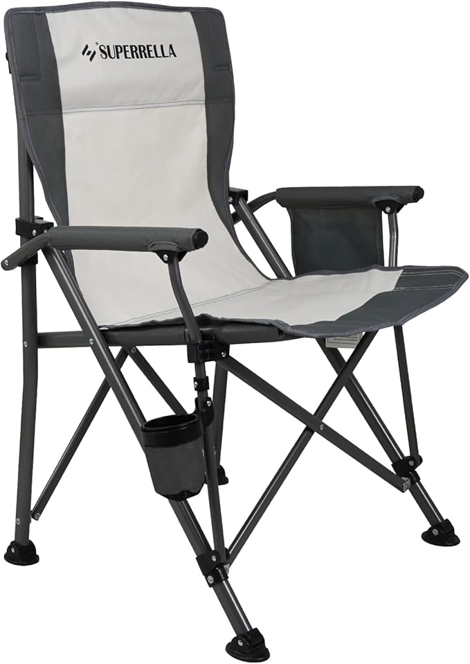 Camping Chair Folding Portable Lawn Chair Comfortable Hard Arm Sturdy for Family Camp, Outdoor, Sports, Beach, Travel, Beige, Supports 300 lbs