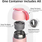 Thermo for Hot Food for Adults Kids | Wide Mouth, 26 oz Insulated Food Jar with Spoon, Leakproof Soup Thermo for School Office Travel, Thermal Steel Lunch Container Easy to Carry (Pink)