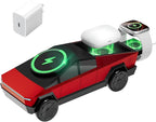 CyberDock 3-in-1 Wireless Charging Station for iPhone with Car Model 1:25 Scale, Qi2 Certified Mag-Safe Charger for iPhone iWatch AirPods, Rotating Charger with Ambient Light, 30W Adapter, Red