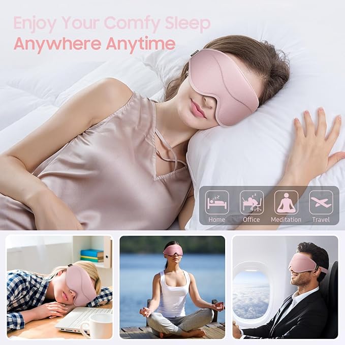 Sleep Mask, Premium Eye Mask for Sleeping, Total Blackout, Super Soft Comfort, Adjustable Fit, Upgraded 3D Ergonomic Designed Sleeping Mask for Home, Office, Travel, Meditation, Yoga, Pink