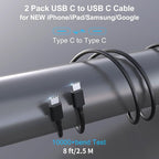 2 Pack 90W USB C Car Charger Super Fast Charging for iPhone 17 Pro Max/Air/16/15/iPad, Samsung S26 Android Phone, Dual 45W PD Port Auto Accessories, 12V Cigarette Lighter Adapter + 8 ft Type C Cord