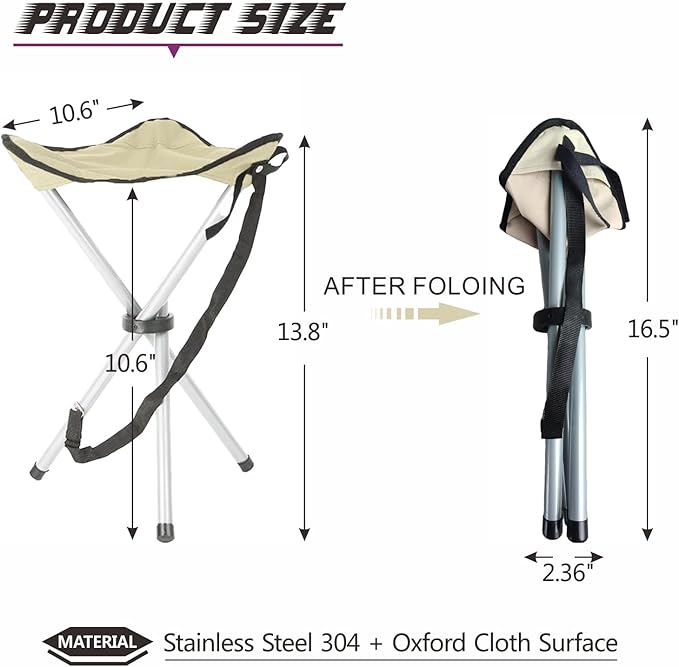 Folding Camping Stool,16.5" Folding Camping Chairs,Portable Tripod Seat,Outdoor Travel Tall Chair for Camping Walking Hunting Hiking Fishing Mountaineering Picnic Beach BBQ Garden Lawn(apricot)