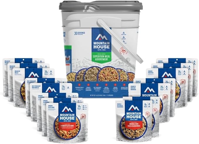 Mountain House Expedition Meal Assortment Bucket Freeze Dried Backpacking & Camping Food 30 Servings
