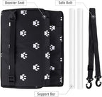 Petbobi Pet Reinforce Car Booster Seat for Dog Cat Portable and Breathable Bag with Seat Belt Dog Carrier Safety Stable for Travel Look Out,with Clip on Leash with PVC Tube, Black Paw Print