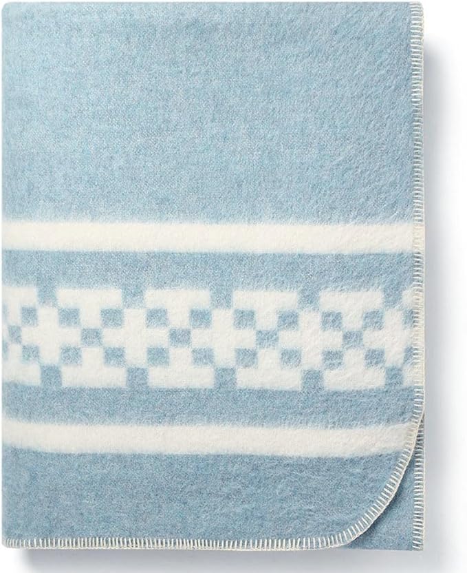 Inca Wall - Thick Alpaca Wool Blanket Heavyweight Camping Outdoors Indoors Soft Peru King Size New Ethnic Design (Soft Blue - Ivory 2, King Size)