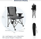 Portable Outdoor Folding Camping Chair Heavy Duty Camp Chair with Storage Bag for Outside Activities, Black Grey
