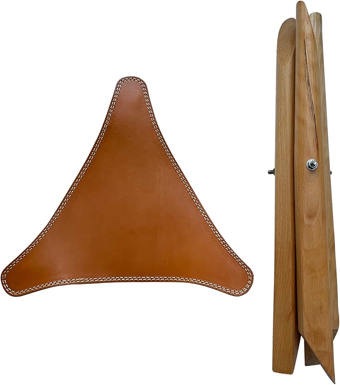 Leather Stool, Portable Beech Wood Artist Folding Stool, Italian Top Vegetable Tanned Leather Seat, Home Fashion Genuine Leather Director’s Stool for Home Outdoor Camping Fishing (Three Leg)