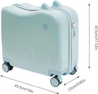 18-Inch Kids Ride-On Suitcase - Cute Lightweight Trolley Luggage with 4 Silent Spinner Wheels & Lock for Travel - Perfect for Ages 3-6 (Sky Blue)