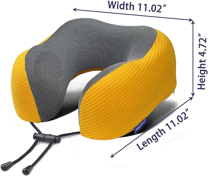 napfun Neck Pillow for Traveling, Upgraded Travel Neck Pillow for Airplane 100% Pure Memory Foam Travel Pillow for Flight Headrest Sleep, Portable Plane Accessories, Yellow, Medium (120-200LB)
