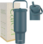 40 oz Tumbler with Handle and Straw, Vacuum Insulated Tumblers with Flip Straw and Top Handle, Reusable Insulated Cup for Home, Outdoors, Leakproof, Fits in Cup Holder, Cold for 30 Hours