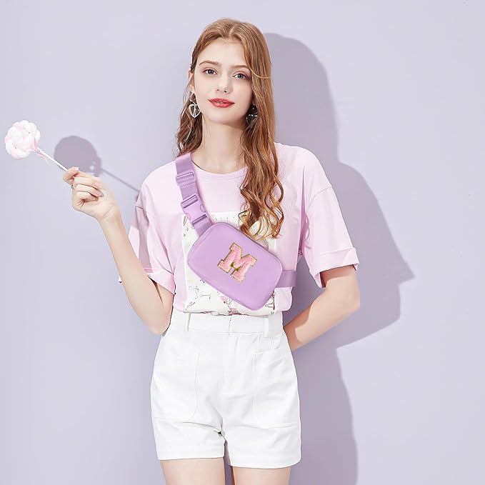 Gitus Belt Bag Fanny Pack Crossbody Bags with Initial Letter Patch Cute Stuff Birthday Gifts for Teenager Girls Trendy Preppy Stuff for Teen Girls Cool Stuff for Teens (Lavender-M)