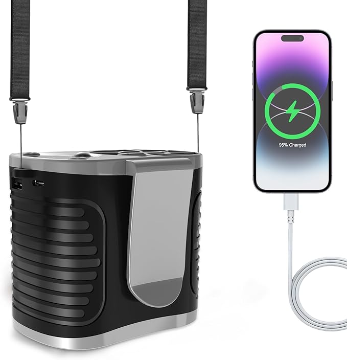 15000mAh Portable Waist Fan Rechargeable, 7 Speeds 10000RPM Neck Fan with LED Display, Hands-Free Wearable Belt Personal Fan for Outdoor, Jobsite, Traveling - Up to 28H Cooling Time