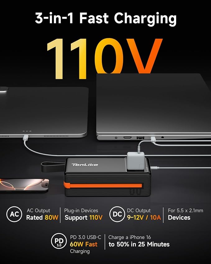 Portable Power Station 99.9Wh Power Bank for Camping Essentials Small Electric Mini Generator Large Lithium Battery with 110V AC Plug in Output 60W Type-C Laptop Home Backup Outdoor Emergency