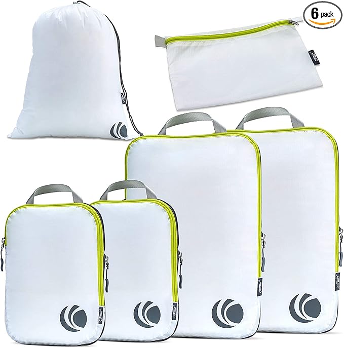 Cipway Compression Packing Cubes Set, Ultralight Expandable Travel Packing Organizers for Carry on Luggage (White 6pcs)