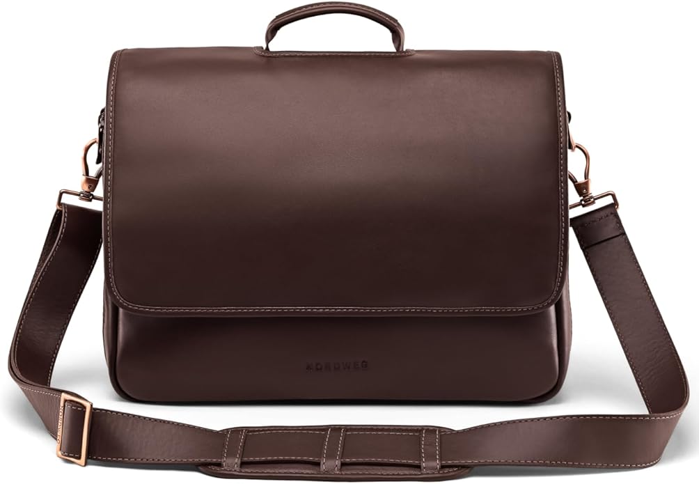 Nordweg Workday Briefcase NW053B – Full-Grain Leather Laptop Bag 15.6" – Office Shoulder Messenger for Work, Study, Travel