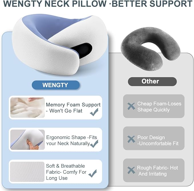 Travel Pillows for Airplanes,Memory Foam Neck Pillow for Traveling,Smooth & Cooling Fabric Plane Pillow for Long Flight,Ideal for Travels,Airplanes,Offices,Cars,Trains
