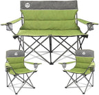 Northroad Outdoor Camping Chair Set of 3,Folding Padded Camp Chair,Collapsible Conversation Set w/1 Sofa,2 Single Chairs for Family Patio,Beach (Green)