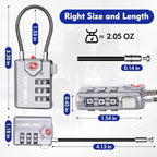 SURE LOCK TSA Approved Combination Luggage Locks with Open Alert Indicator – Durable Zinc Alloy Cable Travel Locks with Large Easy-Read Dials for Suitcases, Backpacks & Gym Bags(Grey 4 Pack)