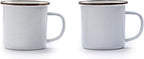 Barebones Enamel Cup Set- Enamel Coffee Mugs Set of 2 16-oz - Stainless Steel Rim Camping Mug for Indoor and Outdoor Use (Eggshell)
