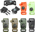 6Pack Assorted 5/8 Inch Compass Whistle Buckles Plastic Paracord Bracelet Outdoor Camping Emergency Survival Travel Kits