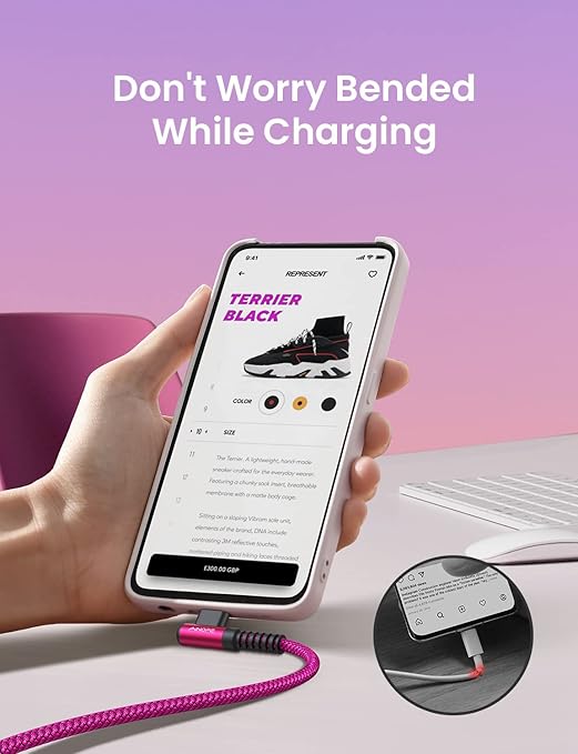 AINOPE Type C Cable [2-Pack, 6.6ft] 3.1A Type C Charger Fast Charging Right Angle, Resistant Nylon Braided S9 Charger Compatible with Galaxy S10 S9 Plus S21, Note 10 9 LG, USB C Cable