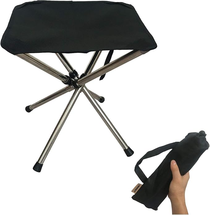 LIBOSULV Folding Camping Stool, Retractable Camping Chair, Super Compact, for Travel, Hiking, Gathering, Barbecue, with Carry Bag, Storage Size 11.61"x2.56"x2.56"