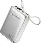VENTION 45W Power Bank, CCC Certified 20000mAh with Built-in USB-C Cable, Fast Charging Travel Portable Charger with LED Digital Display for iPhone 17/16/15 Xiaomi Galaxy S26/S25 iPad Laptop(Beige)