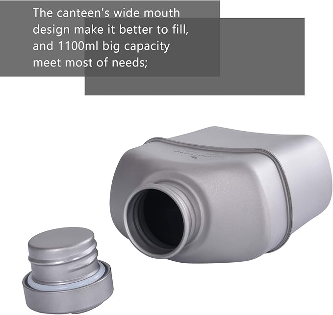 Boundless Voyage 1100ml Titanium Military Canteen Lightweight Camping Water Bottle with Storage Bag, BPA-Free Outdoor Hydration for Hiking, Backpacking & Survival Gear Ti2047C