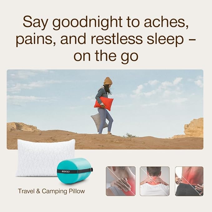 Coop Home Goods Original Travel and Camping Adjustable Pillow, Small Camping Pillow with Compressible Stuff Sack, Medium-Firm Memory Foam with Lulltra Washable Cover, CertiPUR-US Certified (19x13)