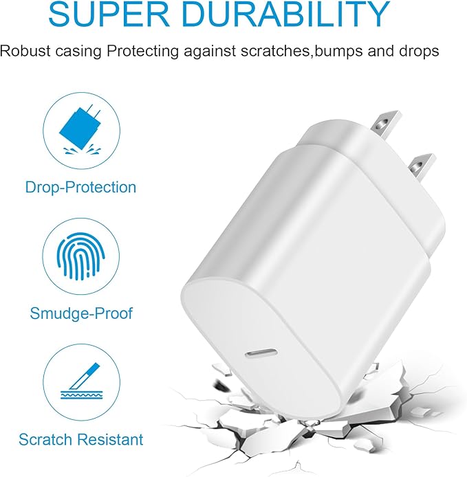 Type C Charger Fast Charging for iPhone 17 16 15,10FT USB C Samsung Chargers Block 25W Super Fast Chargers for Samsung Galaxy S25/S24 S23/iPhone Air/17/17 Pro Max/iPhone 16/16 Pro Max/15 Pro(White)