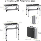 Folding Camping Table, Aluminum 24" x 16" Adjustable Height Small Folding Table with Carrying Handle, Lightweight, Portable Camping Table Waterproof for Outdoor Indoor Picnic Beach BBQ (Black)