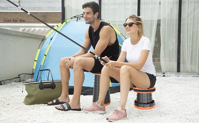 ALEVMOOM Telescoping Stool with Cushion,Portable Collapsible Stool,Camping Stools Retractable Folding Chair,More Sturdy Capacity 440Ib,for Garden Hiking Travel BBQ with Carry Bag&Carabiner