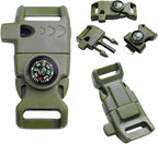 10Pack 5/8" Compass Whistle Buckle Plastic Paracord Bracelet Outdoor Camping Emergency Survival Travel Kits (OD Green)
