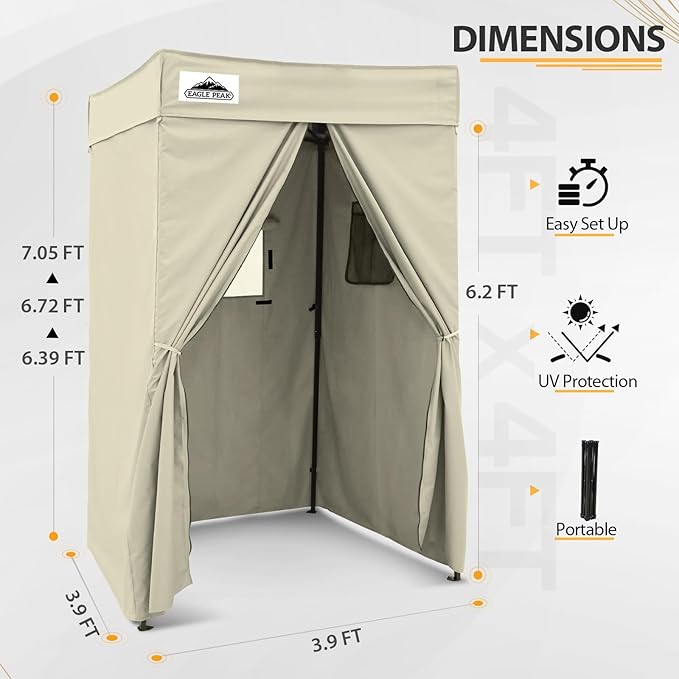 EAGLE PEAK Flex Compact 4x4 Pop-up Canopy Changing Room, Portable Privacy Dressing Room for Indoor Fashion Photoshoots, Camping, or Pool, Cream