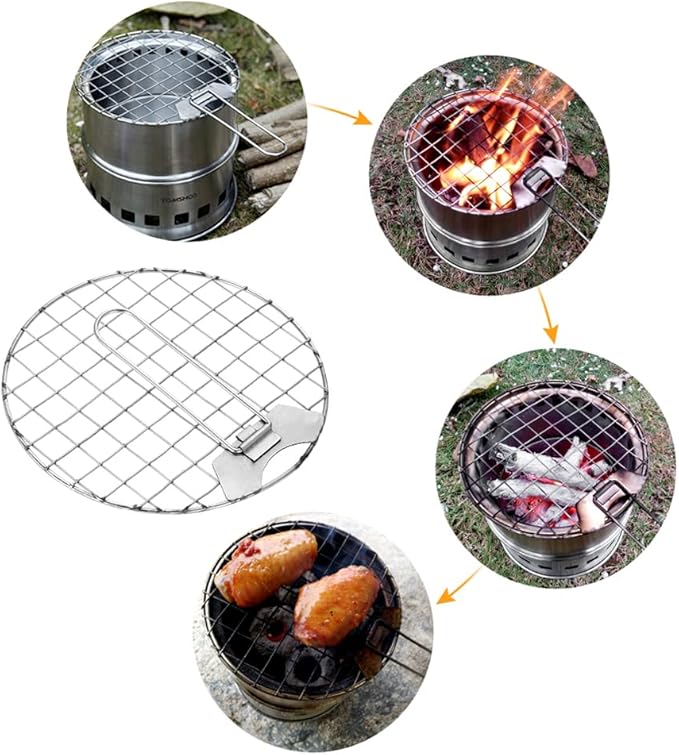 TOMSHOO Portable Folding Windproof Wood Burning Stove Compact Stainless Steel Alcohol Stove Outdoor Camping Hiking Backpacking Picnic BBQ